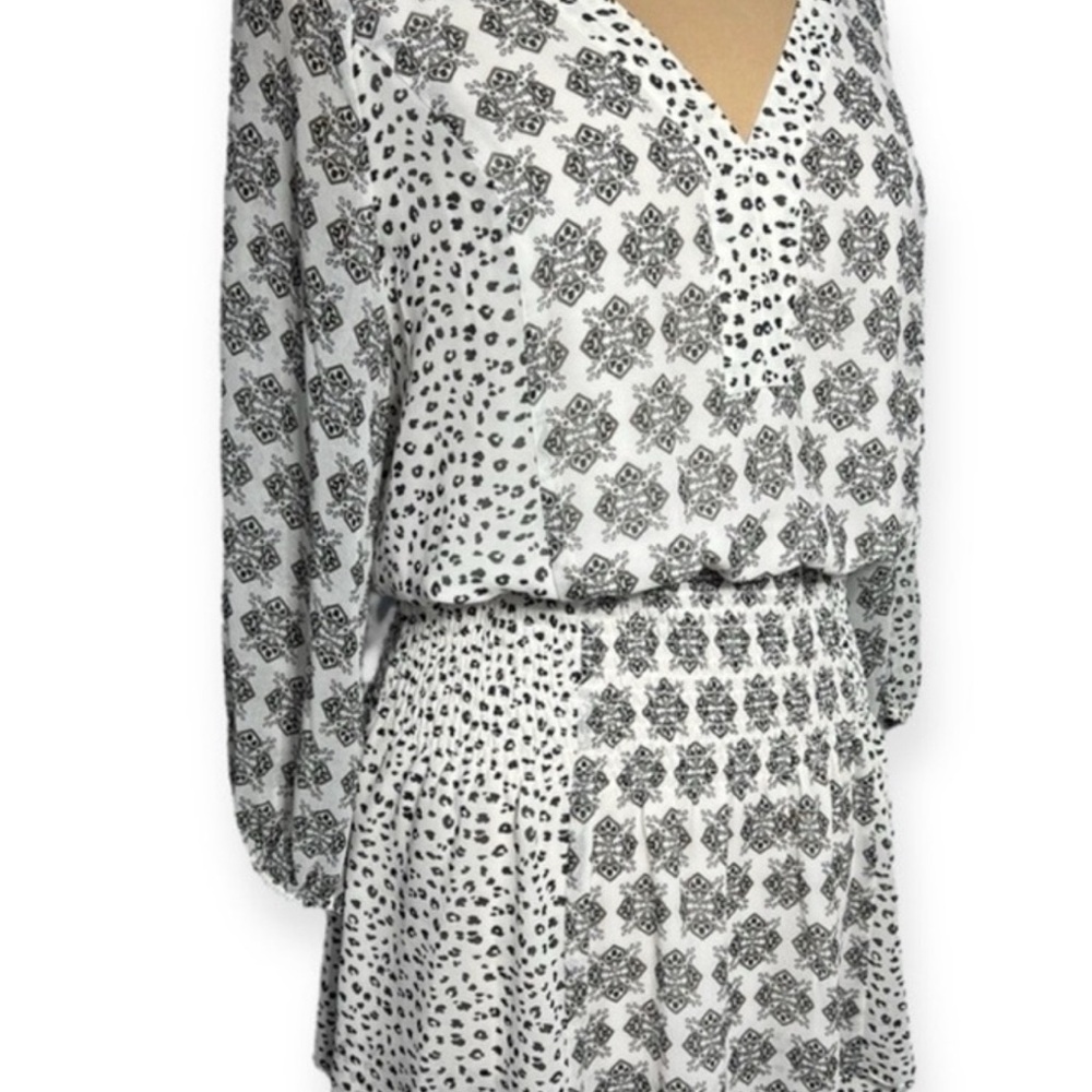 White House Black Market Mixed Print Blouson Dress w/Rouched Waist